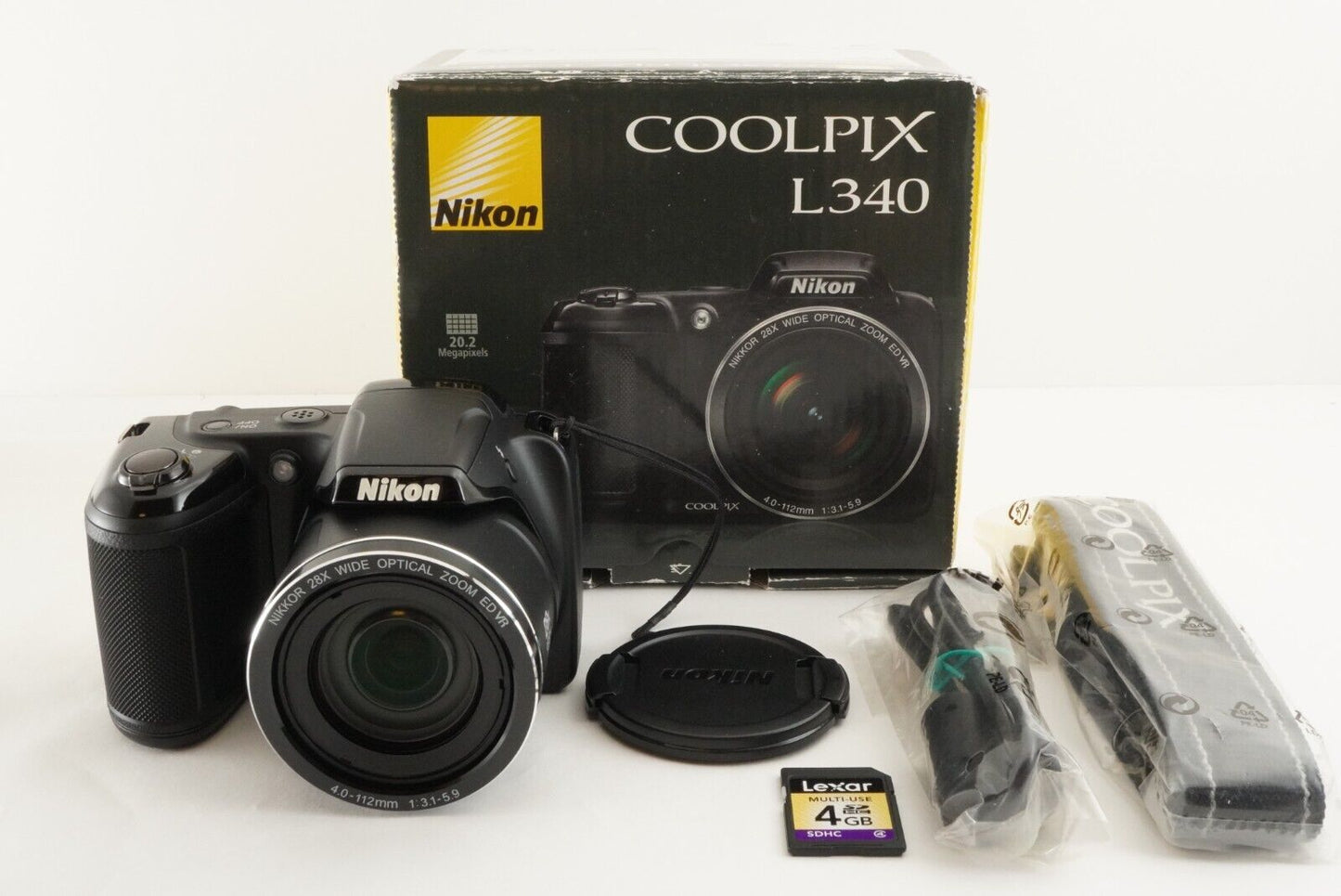 Nikon COOLPIX L340 Black In Box & 4GB SDHC Card Digital Camera from Japan #1570