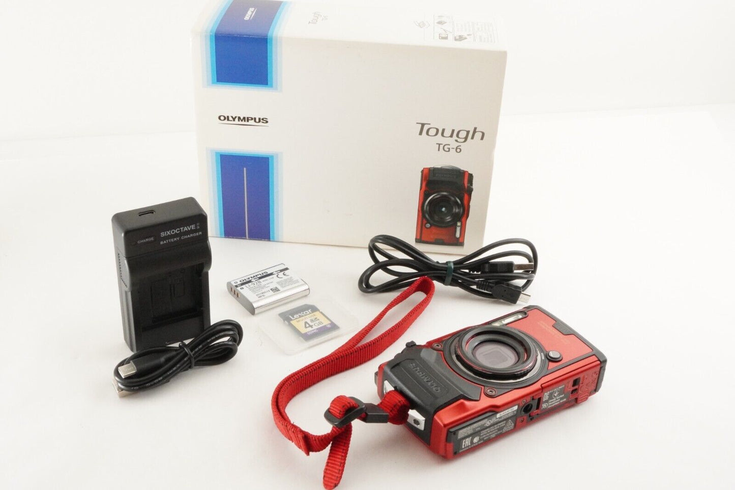 [S/C 430] OLYMPUS Tough TG-6 Red In Box & 4GB SDHC Card from Japan #1454