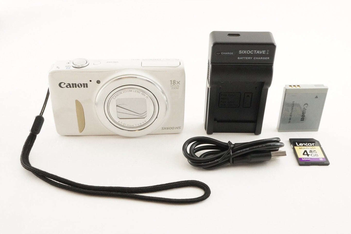 Canon PowerShot SX600 HS White & 4GB SDHC Card Digital Camera from Japan #1489