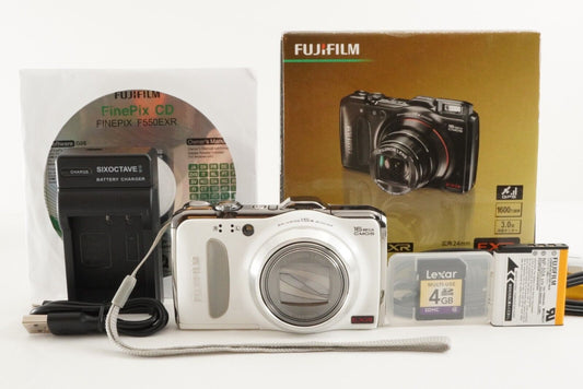 FUJIFILM FINEPIX F550 EXR White In Box With 4GB SDHC Card from Japan #1580