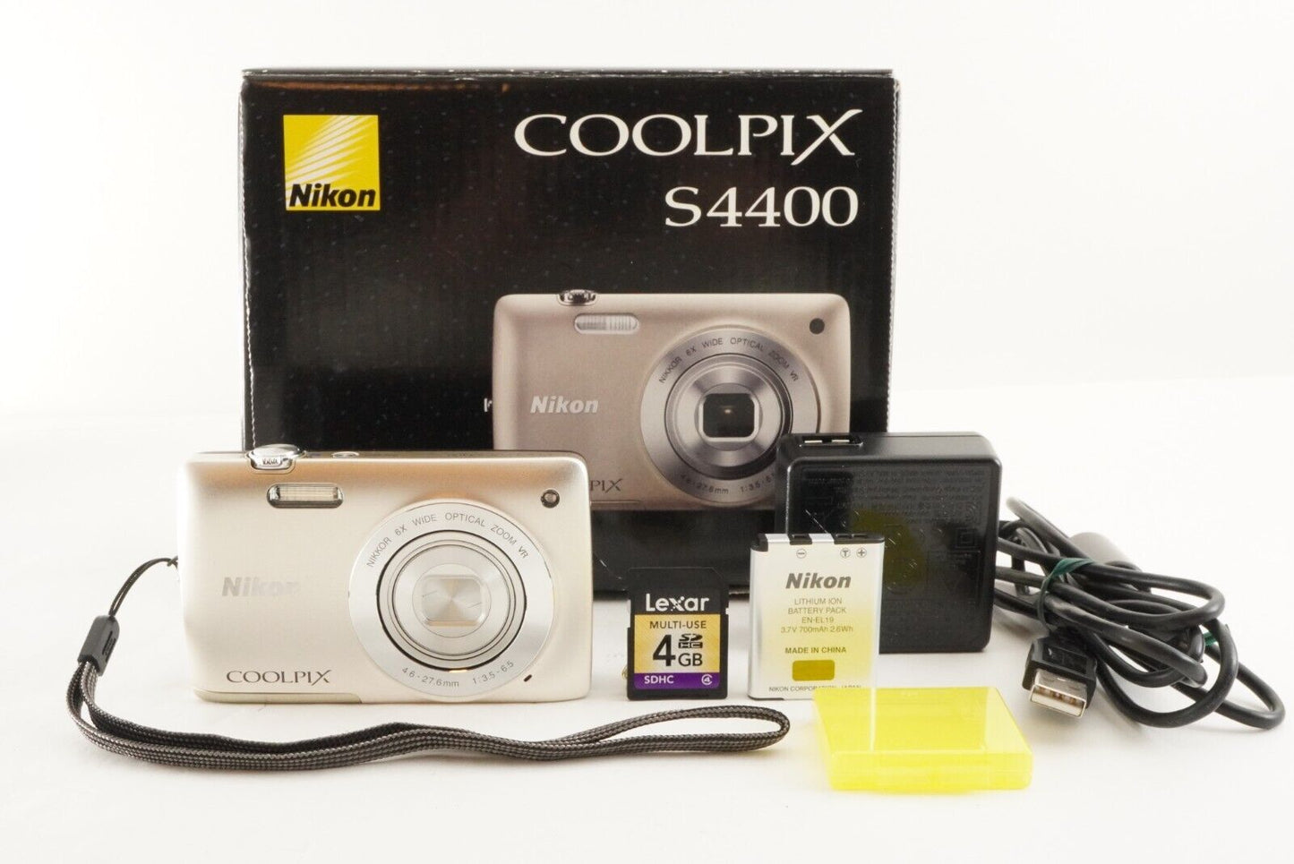 Nikon COOLPIX S4400 Silver In Box &4GB SDHC Card Digital Camera from Japan #1494