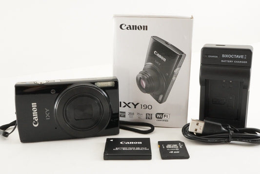 Canon IXY 190 Black In Box With 4GB SDHC Card Digital Camera from Japan #0956