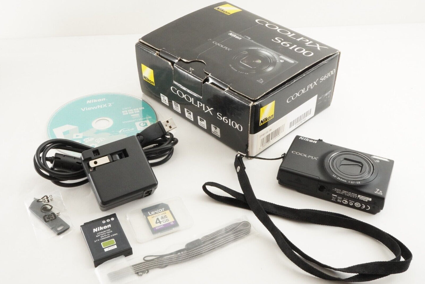 Nikon COOLPIX S6100 Black In Box With 4GB SDHC Card from Japan #1633