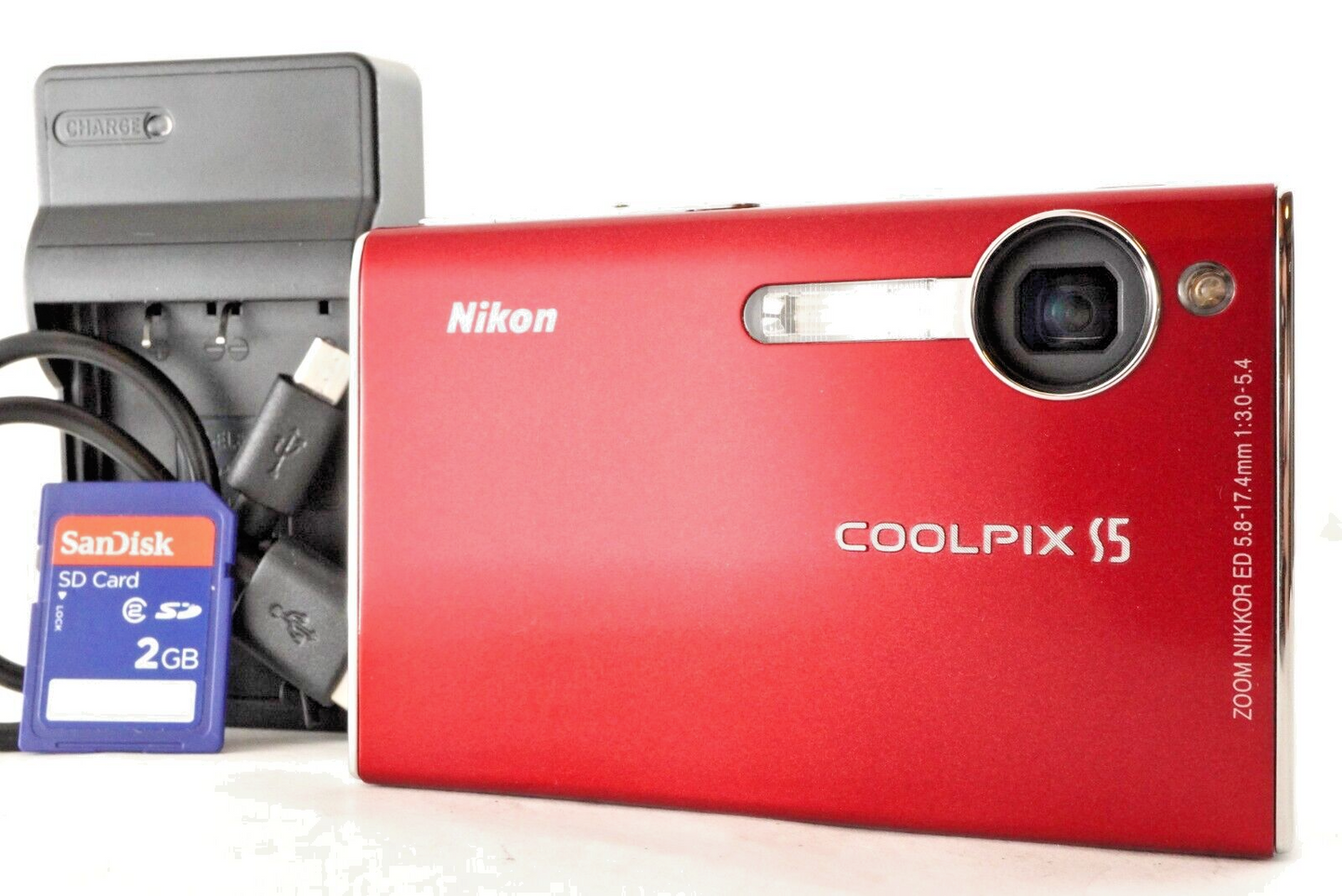 Nikon COOLPIX S5 Red With 2GB SD Card Point & Shoot Film Camera from Japan #8023