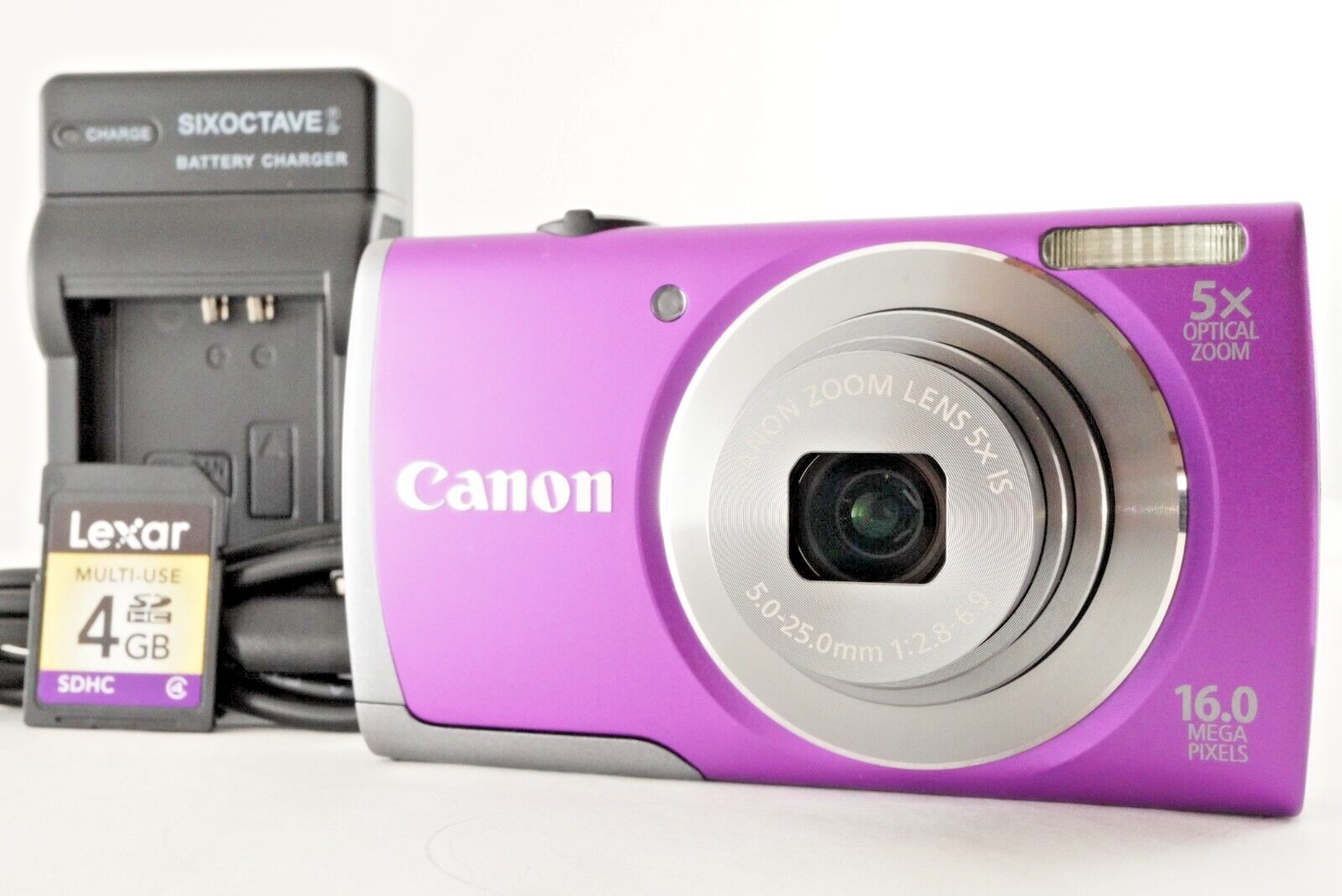 Canon PowerShot A3500 IS Purple & 4GB SDHC Card Digital Camera from Japan #0736