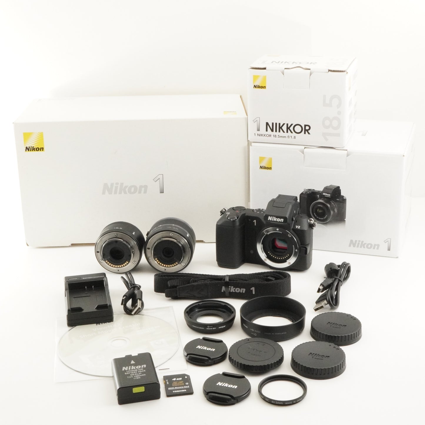 [3,314 Shots] Nikon 1 V2 + 10-30mm + 18.5mm In Box +4GB SDCard from Japan #11005