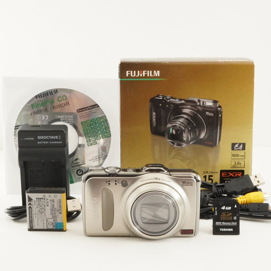 FUJIFILM FINEPIX F600 EXR Silver In Box & 4GB SDHC Card from Japan #11289
