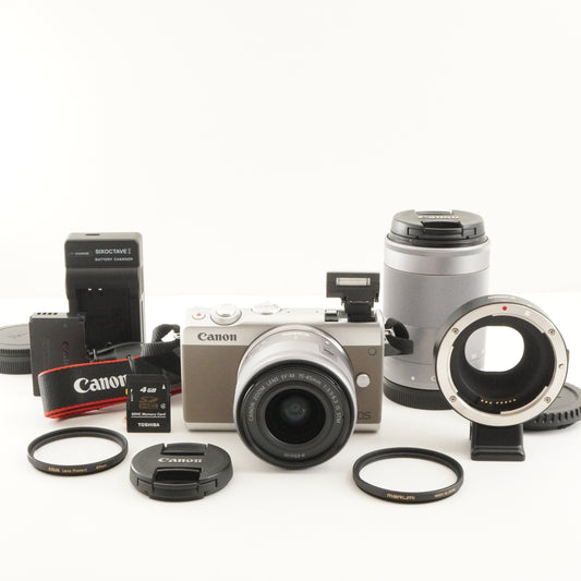 Canon EOS M100 Silver + 15-45 + 55-200 + EF-EOS M + 4GB SDHC from Japan #11295