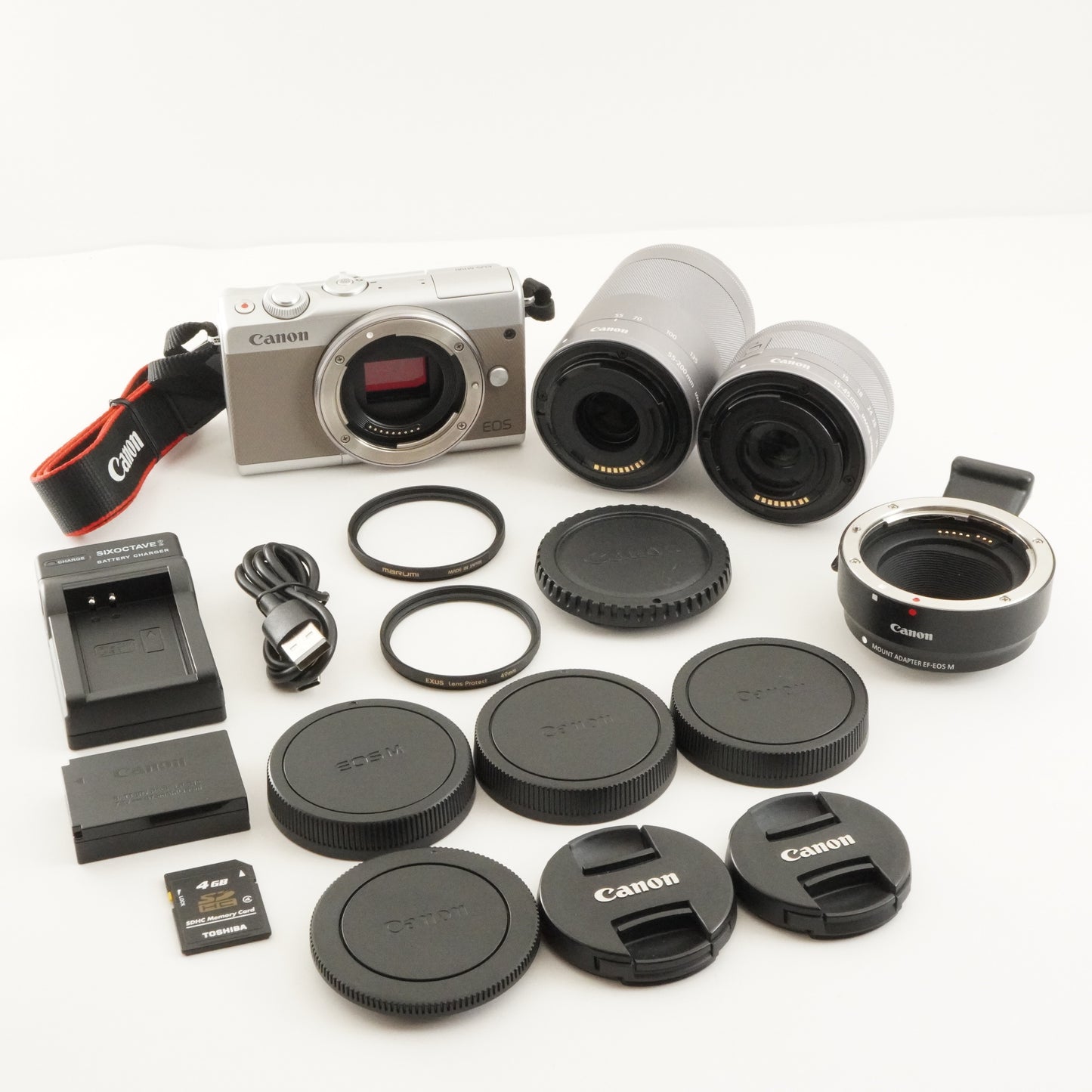 Canon EOS M100 Silver + 15-45 + 55-200 + EF-EOS M + 4GB SDHC from Japan #11295