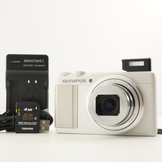 OLYMPUS STYLUS XZ-10 White + 4GB SDHC Card Digital Camera from Japan #11301