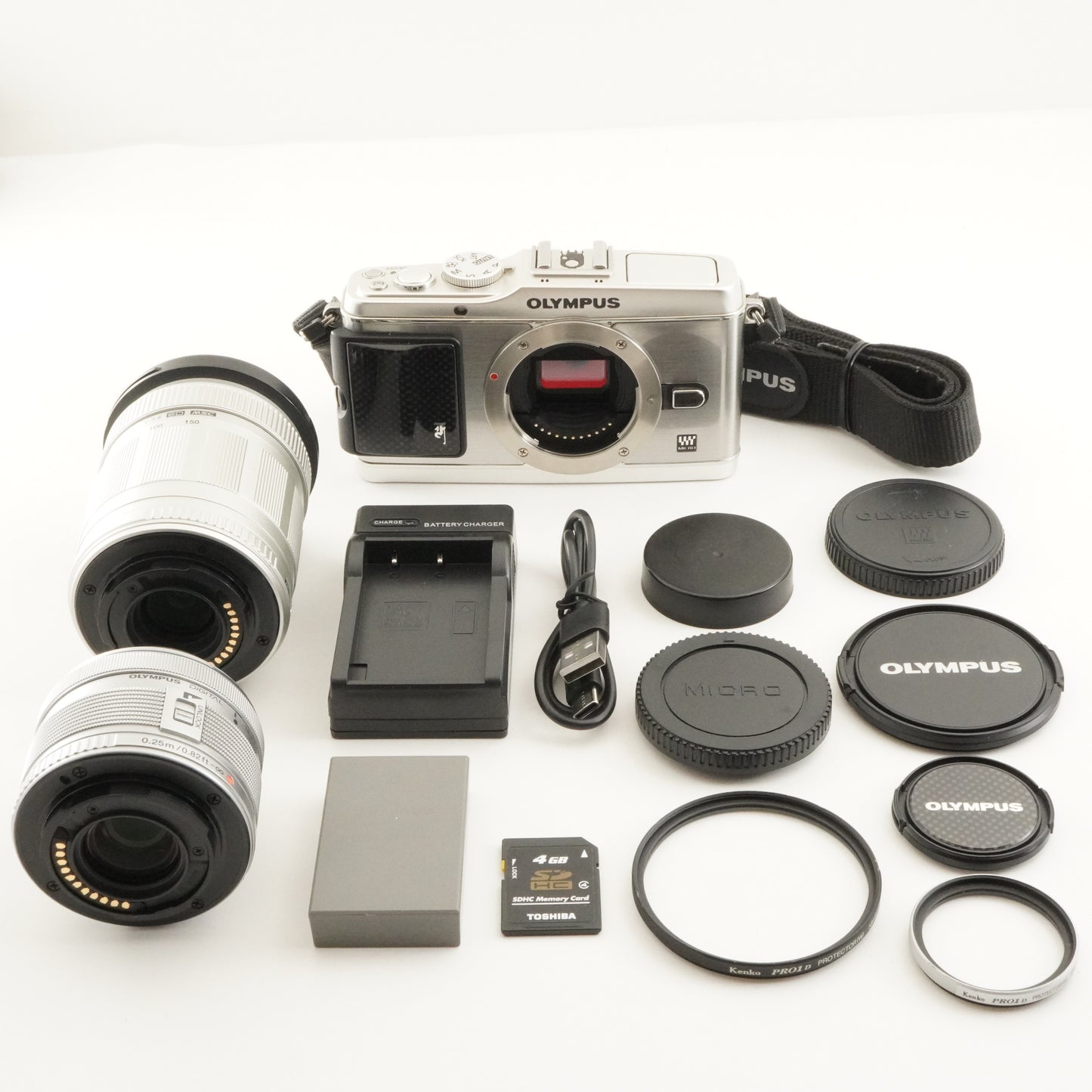 [2,537 Shots] OLYMPUS PEN E-P3 Silver +14-42 +40-150 +4GB SDHC from Japan #11705
