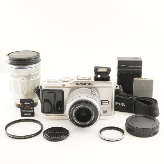 [2,537 Shots] OLYMPUS PEN E-P3 Silver +14-42 +40-150 +4GB SDHC from Japan #11705