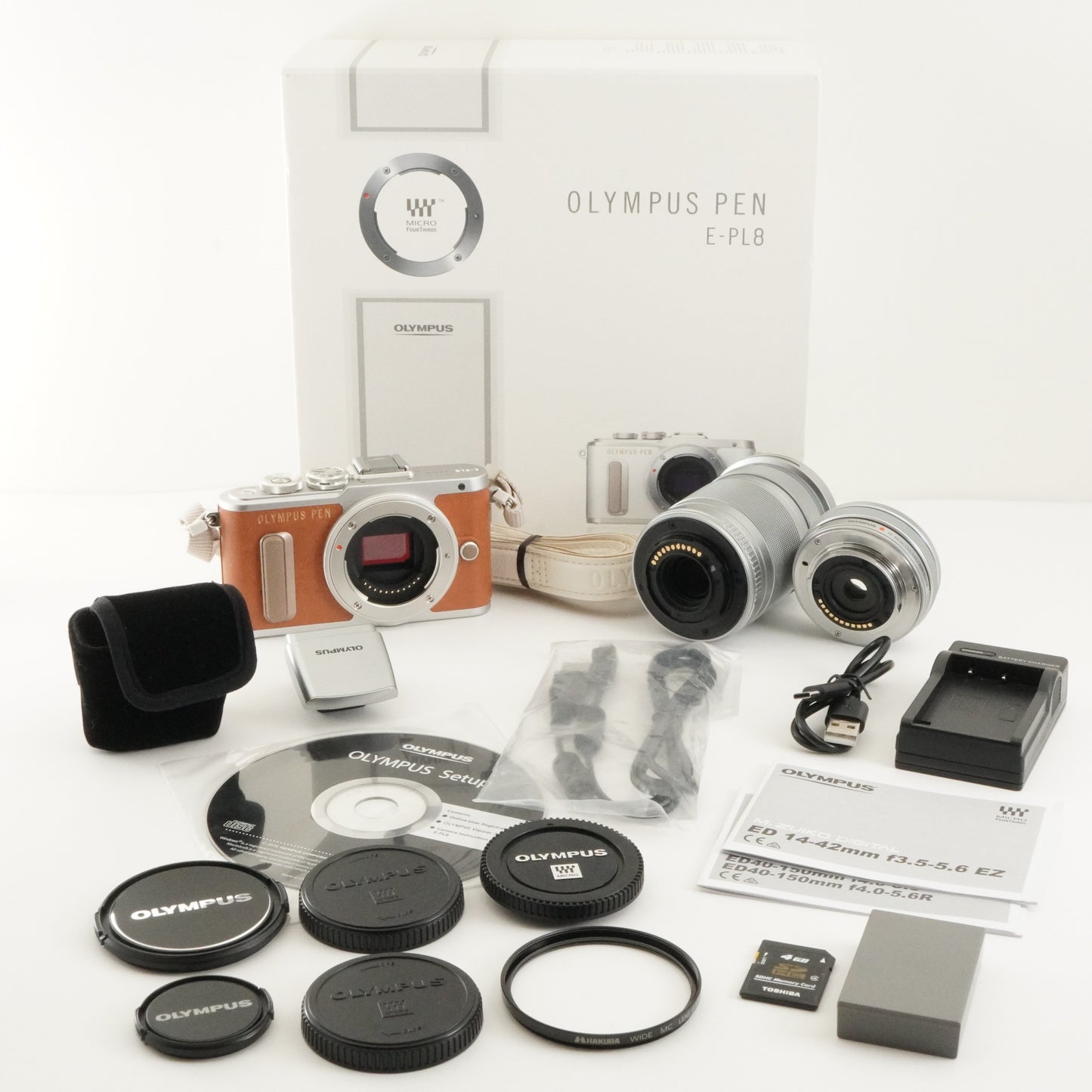 9,658 Shots / OLYMPUS PEN E-PL8 Brown +14-42mm+40-150mm In Box from Japan #11846