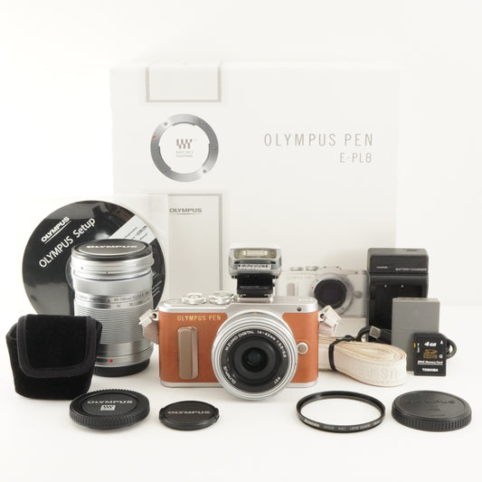 9,658 Shots / OLYMPUS PEN E-PL8 Brown +14-42mm+40-150mm In Box from Japan #11846
