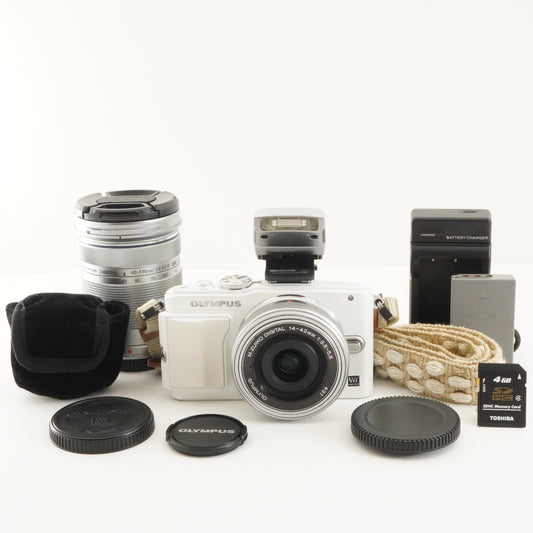 10,180 Shots/ OLYMPUS PEN Lite E-PL6 White+14-42+40-150+4GB SD from Japan #11866