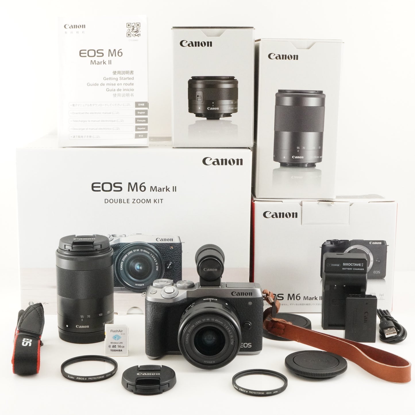 1000 Shots/ Canon EOS M6 Mark II W Zoom Kit +EVF-DC2 +16GBSD from Japan #12305