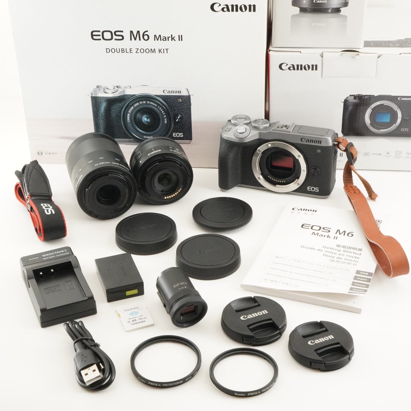 1000 Shots/ Canon EOS M6 Mark II W Zoom Kit +EVF-DC2 +16GBSD from Japan #12305
