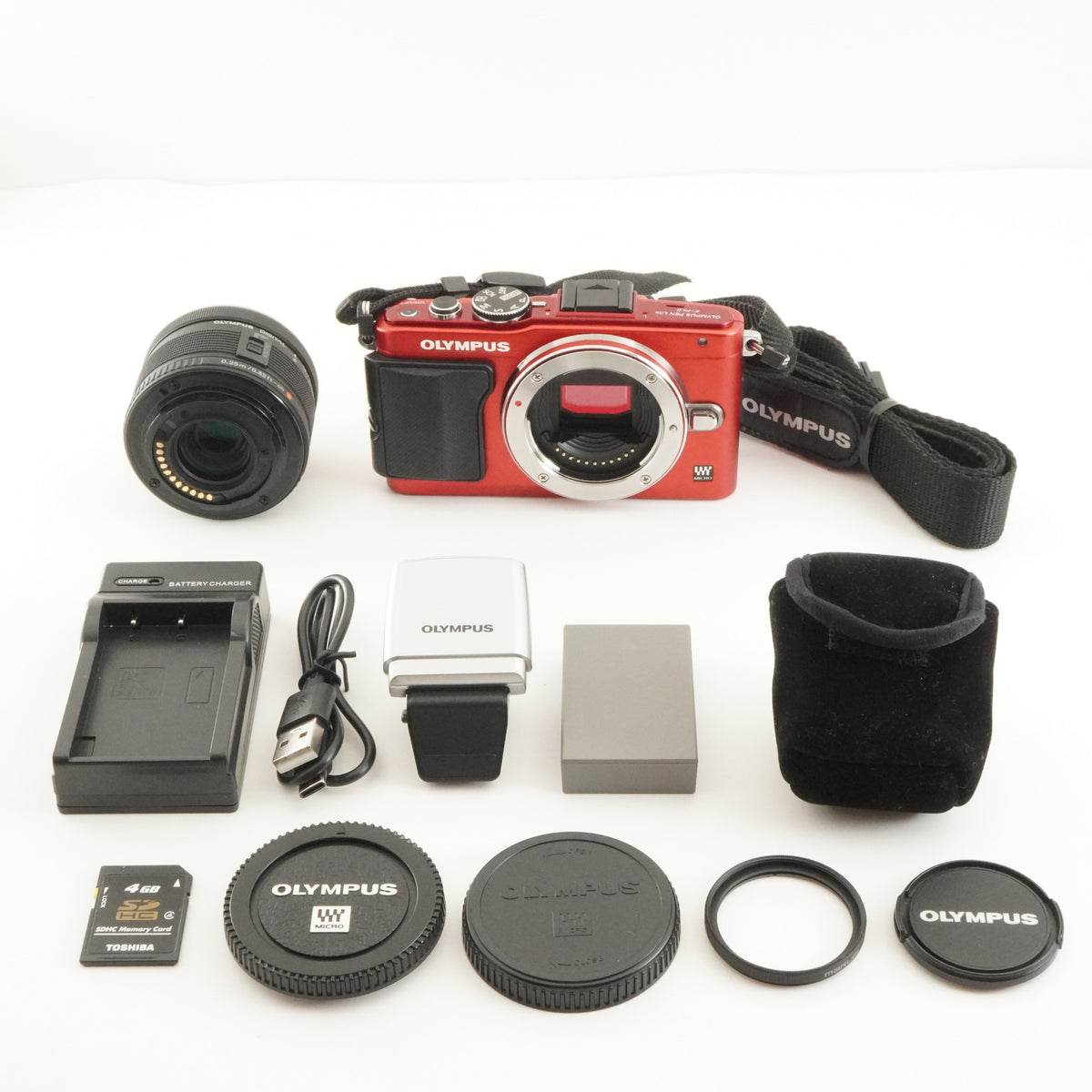 4,595 Shots/ OLYMPUS PEN E-PL6 Red 14-42mm II R + 4GB SDCard from Japan #12728