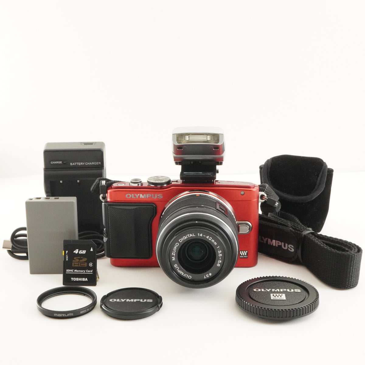 4,595 Shots/ OLYMPUS PEN E-PL6 Red 14-42mm II R + 4GB SDCard from Japan #12728