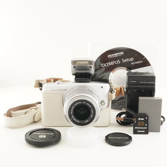 1,897 Shots/ OLYMPUS PEN Mini E-PM1 White 14-42mm +4 GB SDCard from Japan #12749
