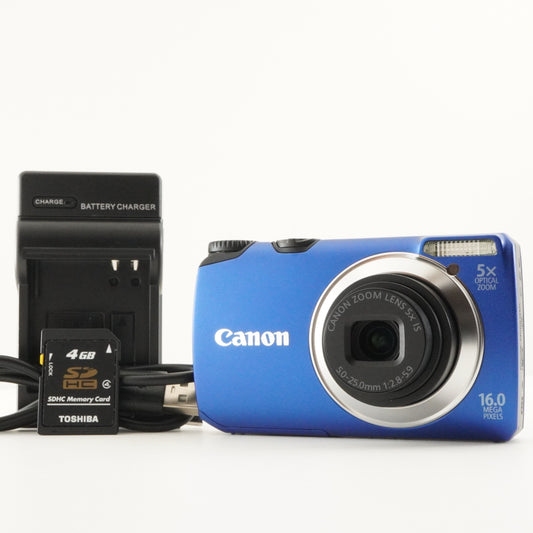 Canon PowerShot A3300 IS Blue + 4GB SDHC Card Digital Camera from Japan #13154