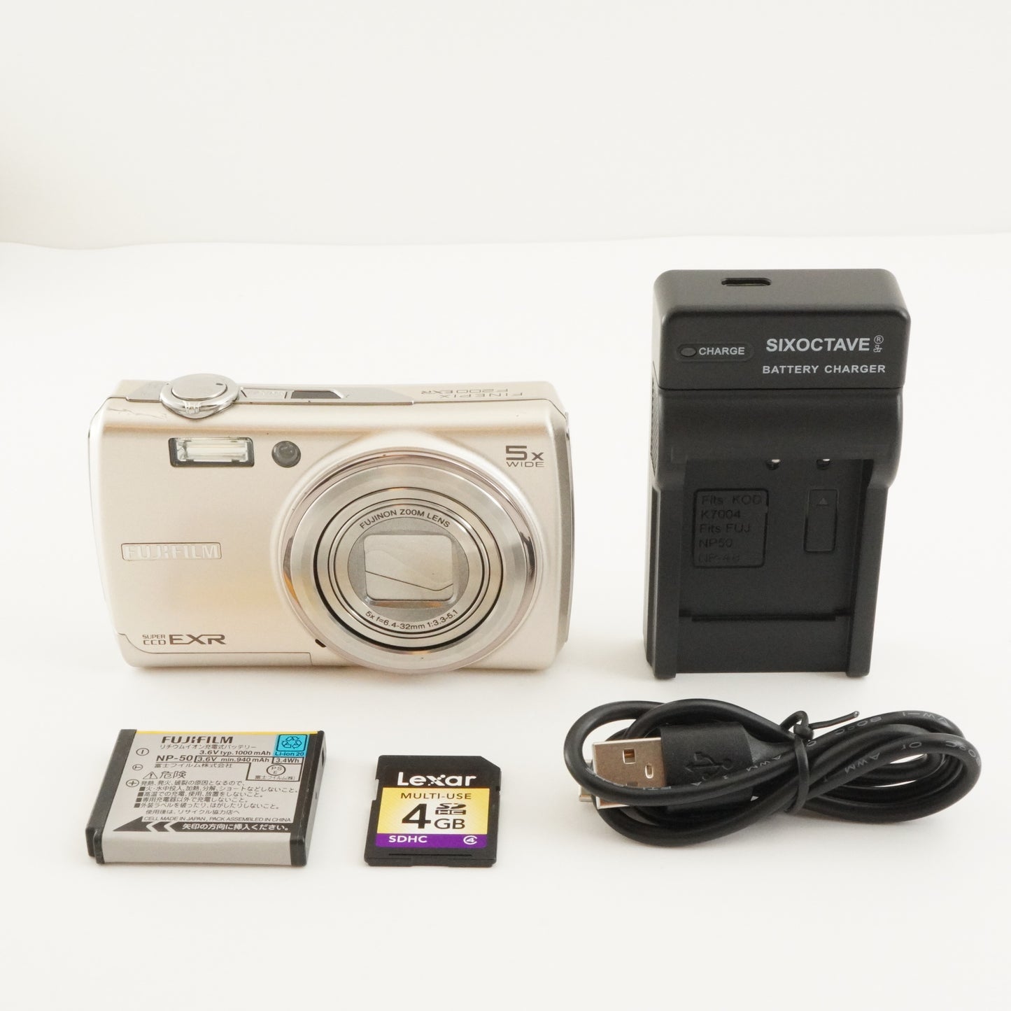 FUJIFILM FinePix F200EXR Silver + 4GB SDHC Card from Japan #7305