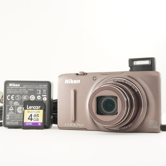 Nikon COOLPIX S9500 Brown With 4GB SDHC Card Digital Camera from Japan #7306