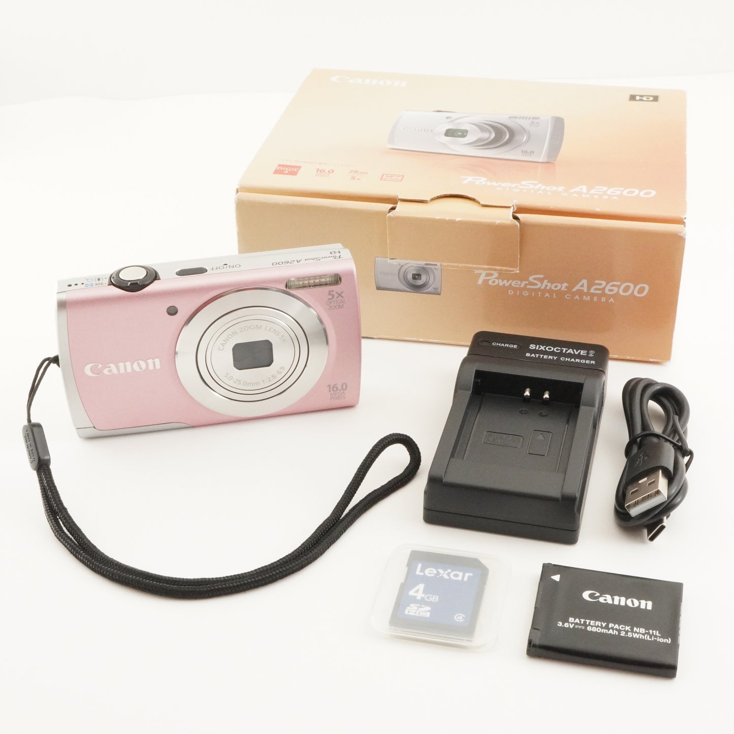Canon PowerShot A2600 Pink In Box + 4GB SDHC Card Digital Camera from Japan #7739