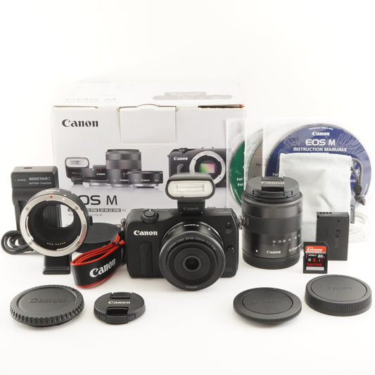 Canon EOS M Black + EF-M 22mm + 18-55mm + Accessories In Box from Japan #7846