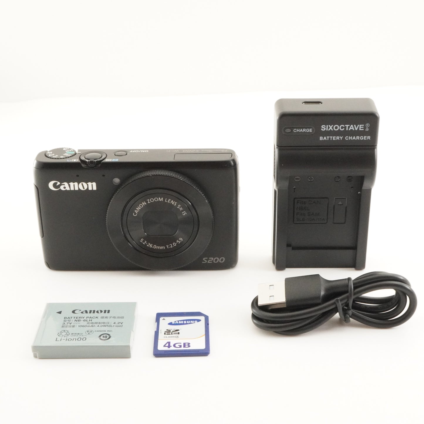 Canon PowerShot S200 Black With 4GB SDHC Card Digital Camera from Japan #7864