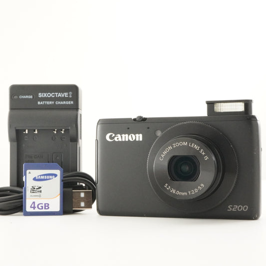 Canon PowerShot S200 Black With 4GB SDHC Card Digital Camera from Japan #7864