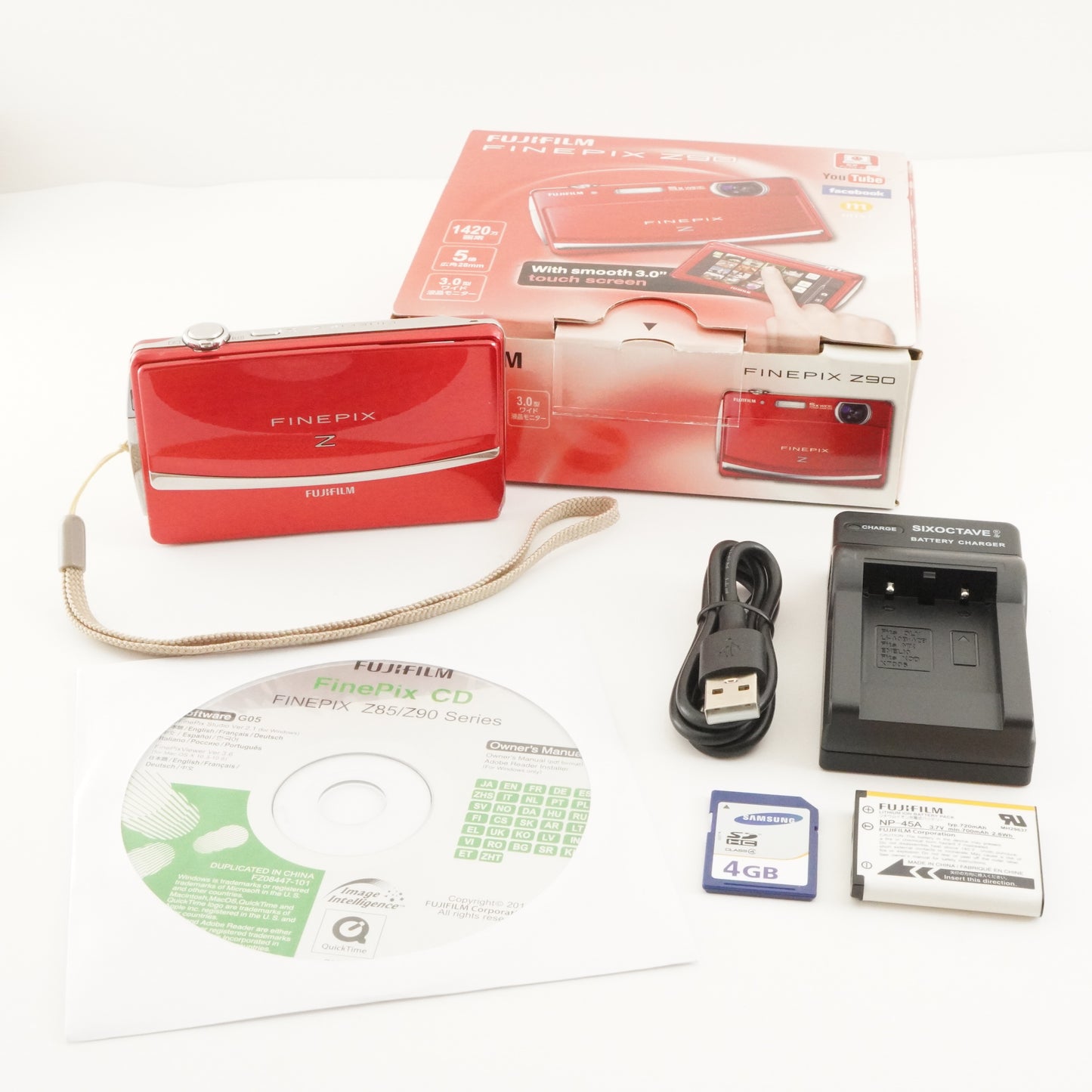 FUJIFILM FINEPIX Z90 Red In Box + 4GB SDHC Card Digital Camera from Japan #8150