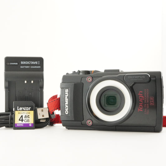 OLYMPUS STYLUS TG-4 Black + LED LIGHT GUIDE + 4GB SDHC Card from Japan #8153