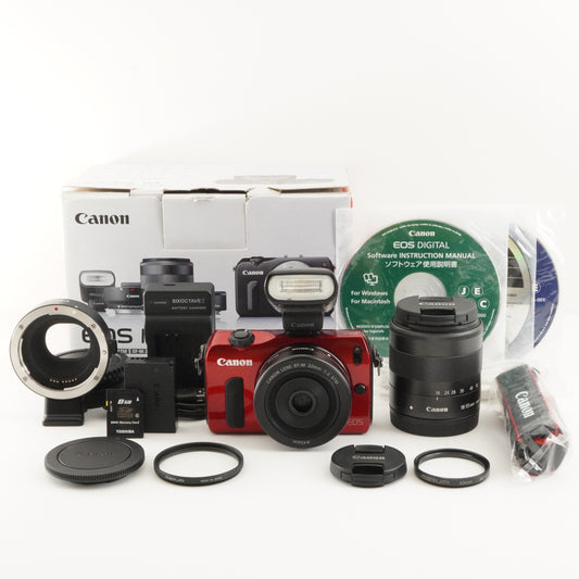 Canon EOS M Red + EF-M 22mm +18-55 +Accessories +8GB SD In Box from Japan #8170