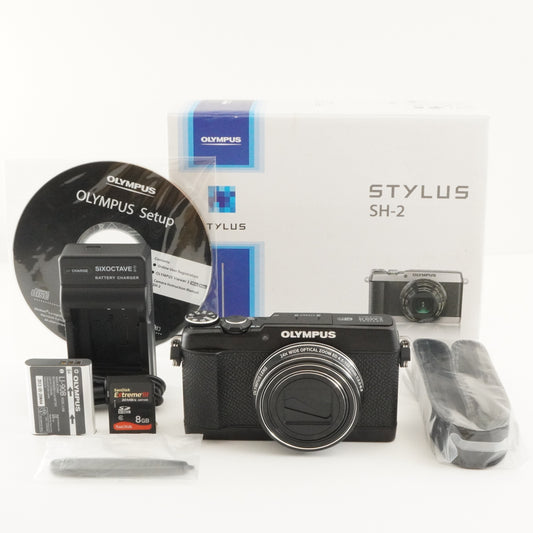 OLYMPUS STYLUS SH-2 Black In Box + 8GB SDHC Card Digital Camera from Japan #8177
