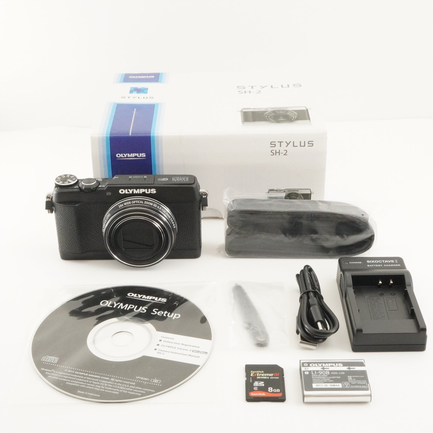 OLYMPUS STYLUS SH-2 Black In Box + 8GB SDHC Card Digital Camera from Japan #8177