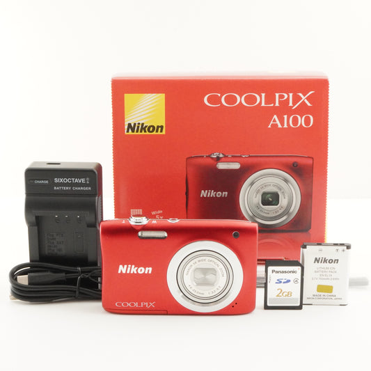 Nikon COOLPIX A100 Red In Box + 2GB SD Card Digital Camera from Japan #8378