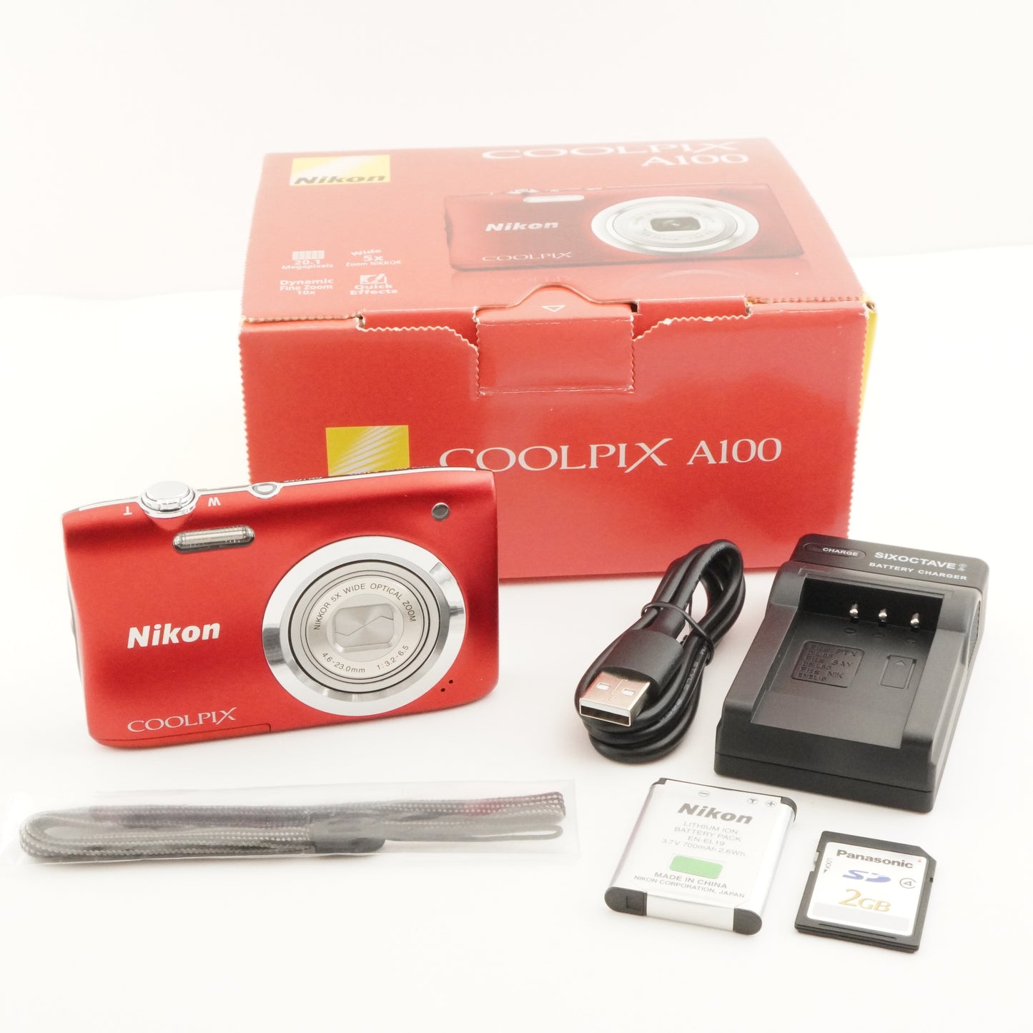 Nikon COOLPIX A100 Red In Box + 2GB SD Card Digital Camera from Japan #8378