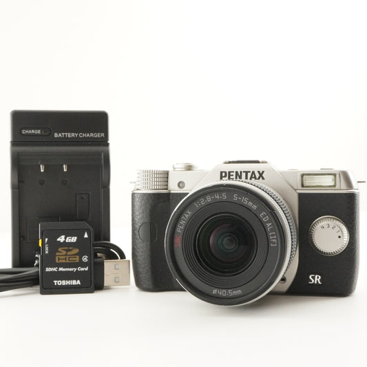 [210 Shots] PENTAX Q10 + 02 smc PENTAX 5-15mm Silver + 4GB SD from Japan #8404