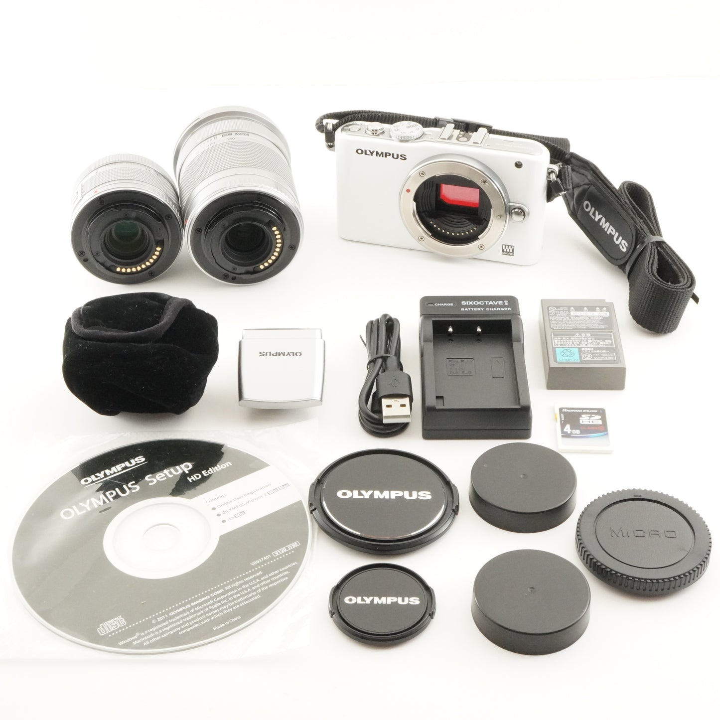 [3,500 Shots] OLYMPUS PEN Lite E-PL3 White +14-42+40-150+4GB SD from Japan #8464