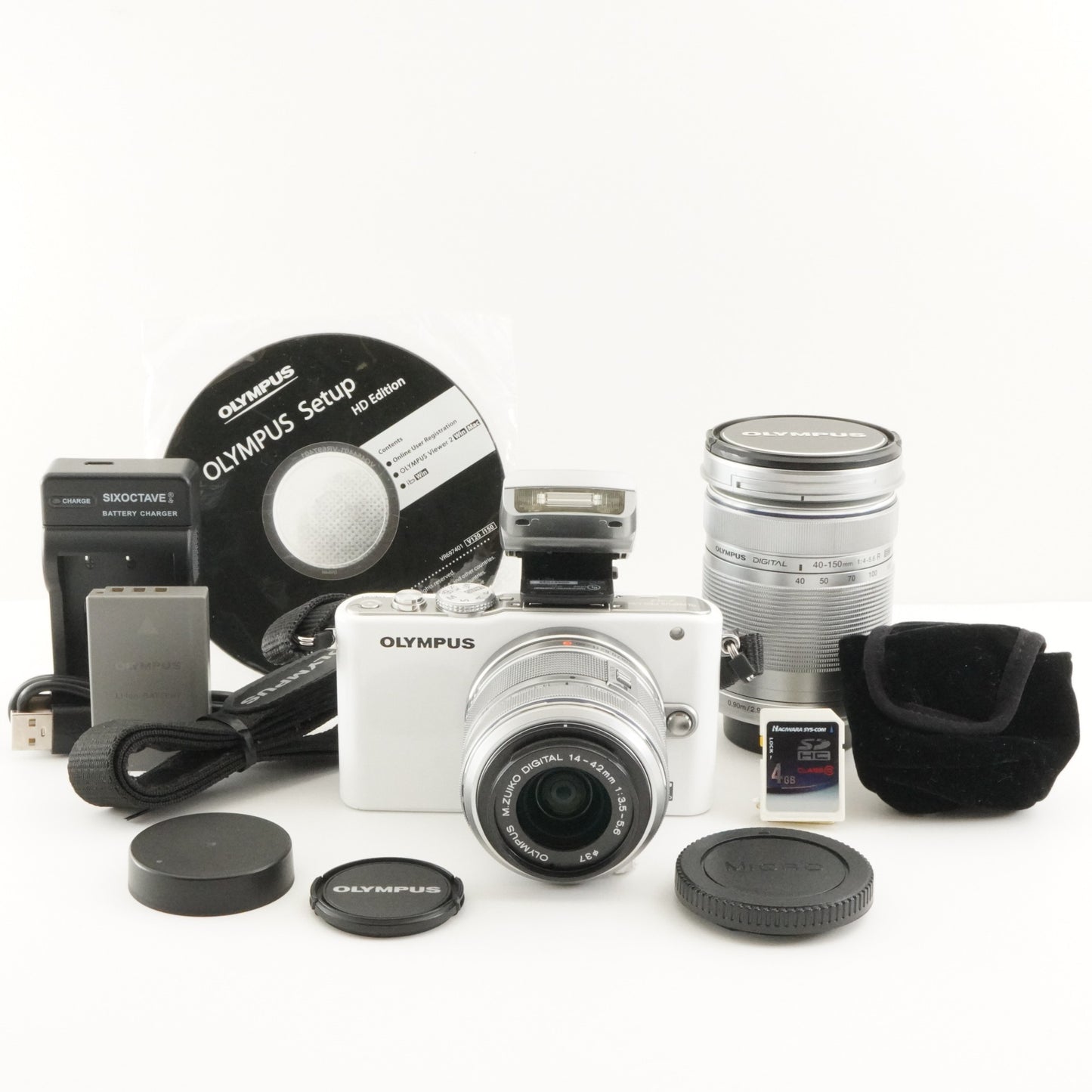 [3,500 Shots] OLYMPUS PEN Lite E-PL3 White +14-42+40-150+4GB SD from Japan #8464