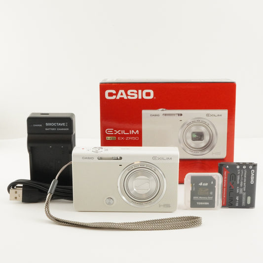 CASIO EXILIM EX-ZR50 White In Box + 4GB SDHCCard Digital Camera from Japan #8558