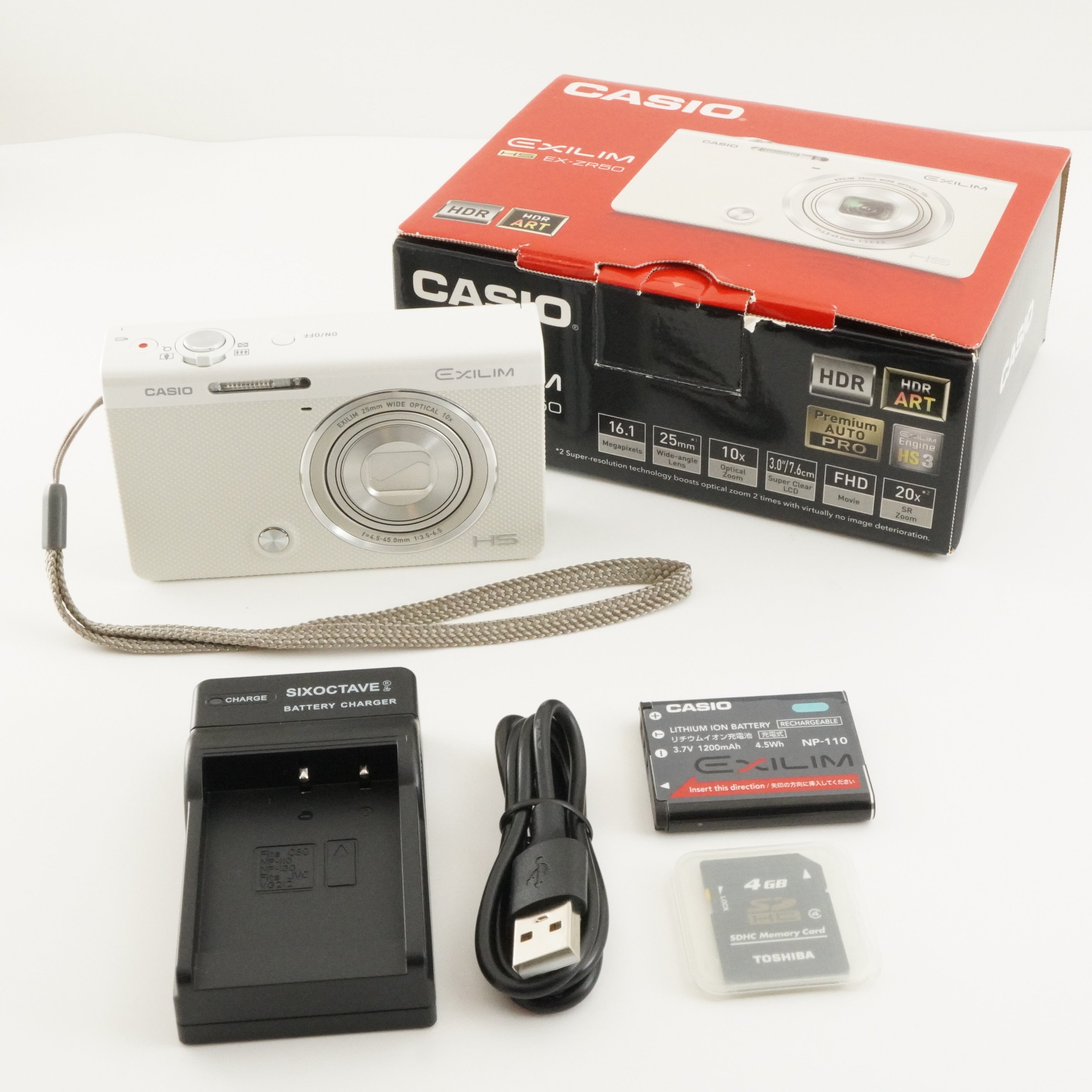 CASIO EXILIM EX-ZR50 White In Box + 4GB SDHCCard Digital Camera