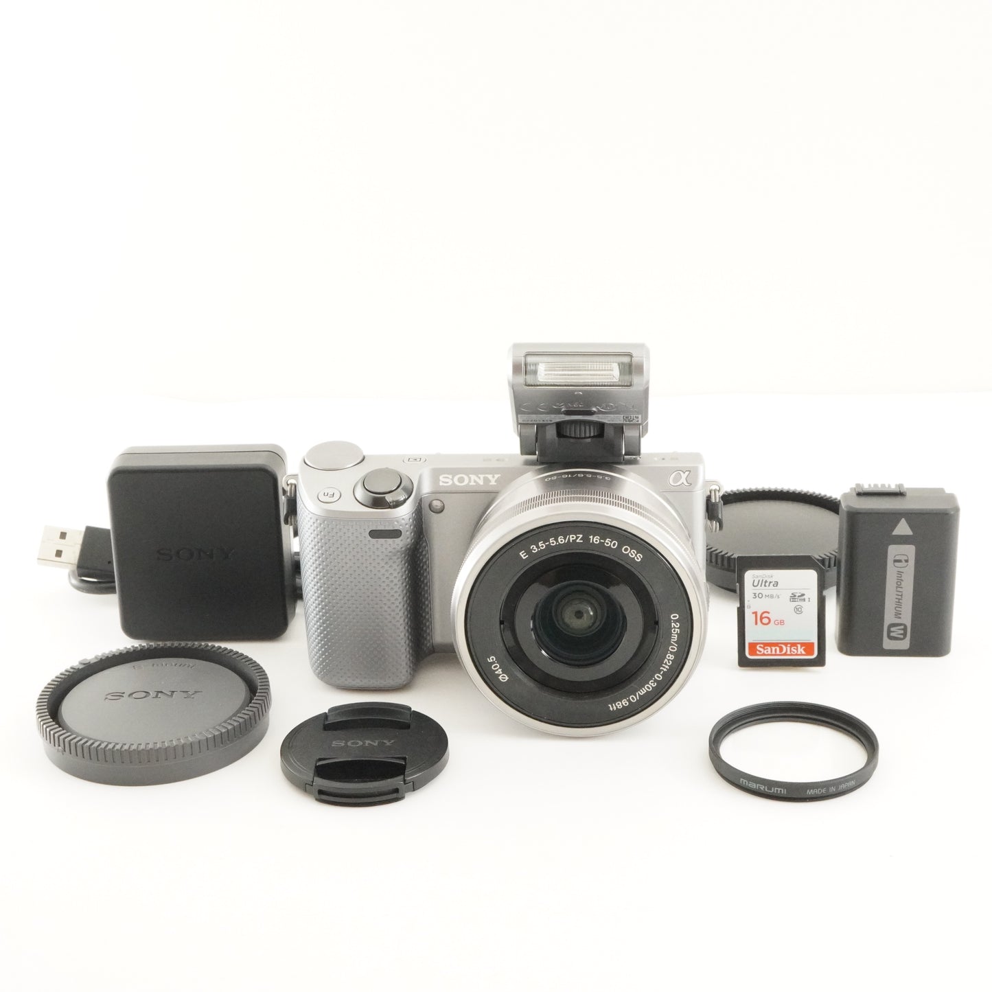 [3,596 Shots] SONY alpha NEX-5R Silver + E PZ 16-50mm + 16GB SD from Japan #8604