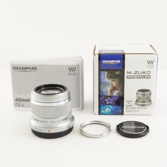 OLYMPUS M.ZUIKO DIGITAL 45mm F1.8 Silver In Box AF Prime Lens from Japan #8696
