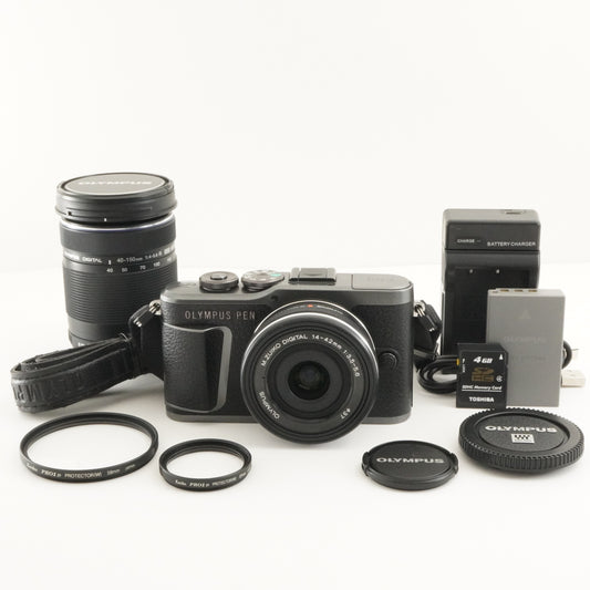 [6,771 Shots] OLYMPUS PEN E-PL10 Black + 14-42 + 40-150 +4GB SD from Japan #8716