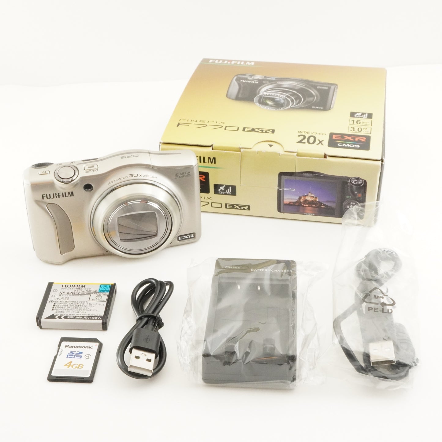 FUJIFILM FinePix F770 EXR Gold In Box + 4GB SDHC Digital Camera from Japan #8792
