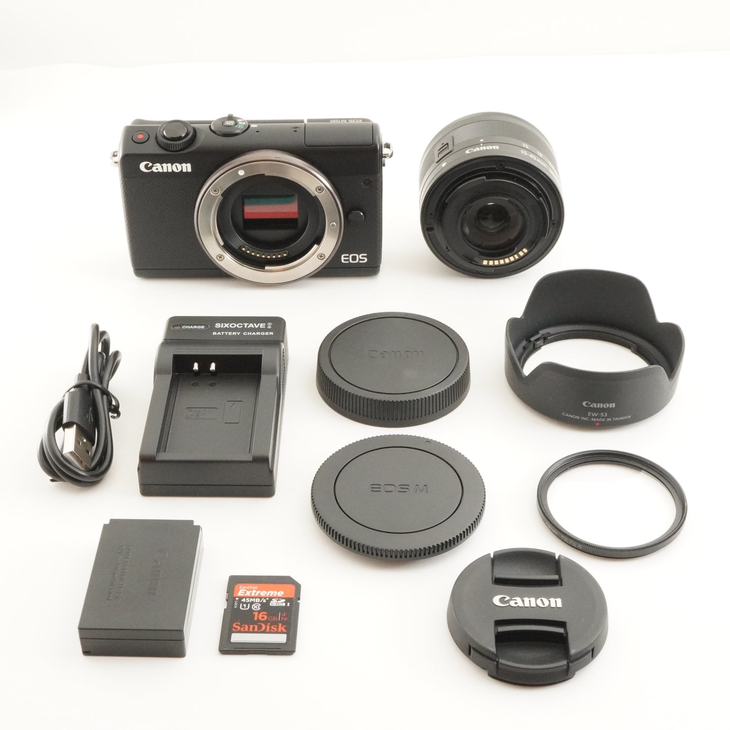Canon EOS M100 Black + EF-M 15-45mm IS STM + 16GB SDHC Card from Japan #8907