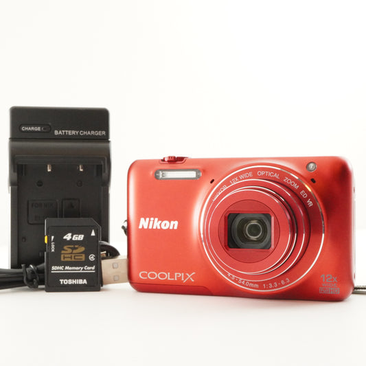 Nikon COOLPIX S6600 Red With 4GB SDHC Card Digital Camera from Japan #8929