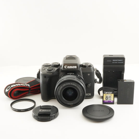 Canon EOS M5 Black + EF-M 15-45mm IS STM + 8GB SDHC Card from Japan #9010